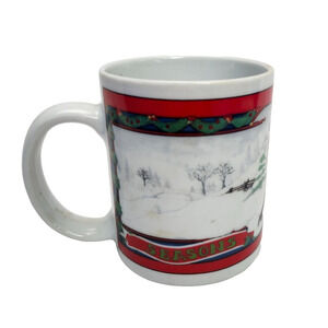 VTG Coffee Cup Mug Christmas Season Greetings Horses and Sleigh 1994 Collection